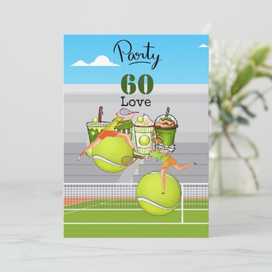 Tennis 60. Geburtstag Tennisball Liebe Einladung (Stehend Vorderseite)