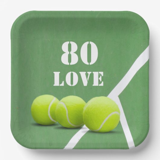 Tennis 80. Geburtstag mit Liebe für Spieler Pappteller (Vorderseite)