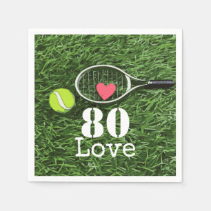 Tennis 80. Geburtstag Tennisball und Liebe Serviette