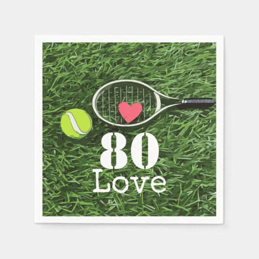 Tennis 80. Geburtstag Tennisball und Liebe Serviette (Vorderseite)