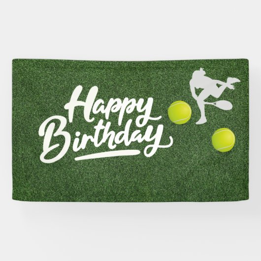 Tennis auf grünem Gras Happy Birthday Banner (Horizontal)