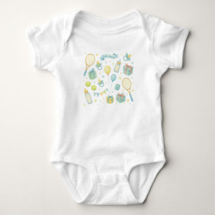 Tennis Baby Dusche mit Schläger und Milchflasche Strampler