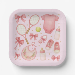 Tennis Baby Girl in rosa Thema mit Schläger Pappteller