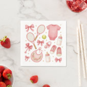 Tennis Baby Girl in rosa Thema mit Schläger Serviette (Beispiel)