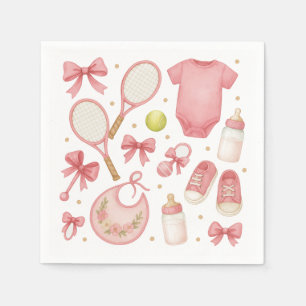 Tennis Baby Girl in rosa Thema mit Schläger Serviette