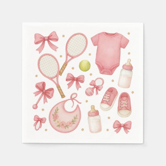 Tennis Baby Girl in rosa Thema mit Schläger Serviette (Vorderseite)