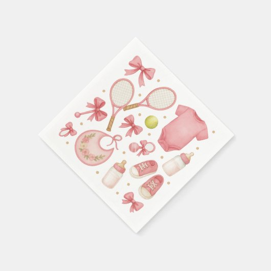 Tennis Baby Girl in rosa Thema mit Schläger Serviette (Ecke)