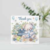 Tennis Baby Shower für Baby Boy Blue thematisiert Dankeskarte (Stehend Vorderseite)