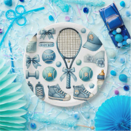 Tennis Baby Shower für Baby Boy Blue thematisiert Pappteller