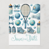 Tennis Baby Shower für Baby Boy Blue thematisiert Postkarte (Vorderseite)