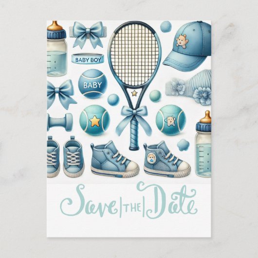 Tennis Baby Shower für Baby Boy Blue thematisiert Postkarte (Vorderseite)