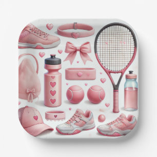 Tennis Baby Shower für Baby Girl Pink thematisiert Pappteller