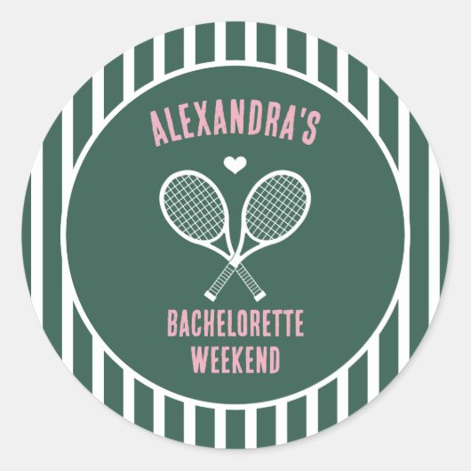 Tennis Bachelorette party preppy green Runder Aufkleber (Vorderseite)