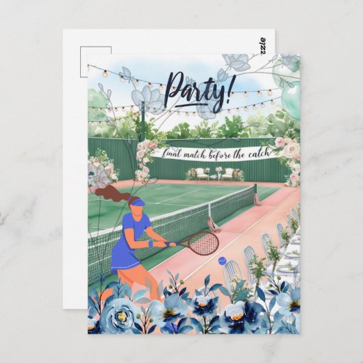Tennis Bachelorette zum Thema Braut auf dem Platz Postkarte (Vorne/Hinten)