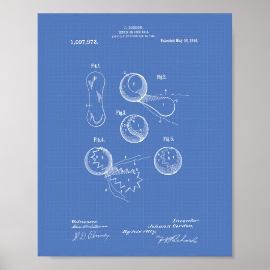 Tennis Ball 1914 Patent Art Blueprint Poster (Vorne)