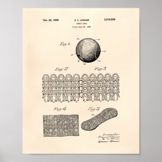 Tennis Ball 1935 Patent Art Old Peper Poster (Vorne)
