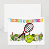 Tennis Ball Funny Face mit dem Wort Happy Birthday Postkarte (Vorne/Hinten)