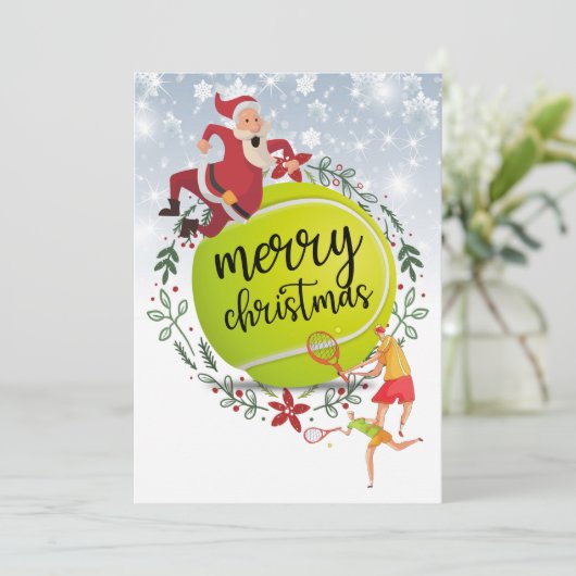 Tennis Ball hinter Santa Claus Frohe Weihnachten (Stehend Vorderseite)