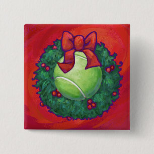 Tennis Ball in Wreath auf Rot Button