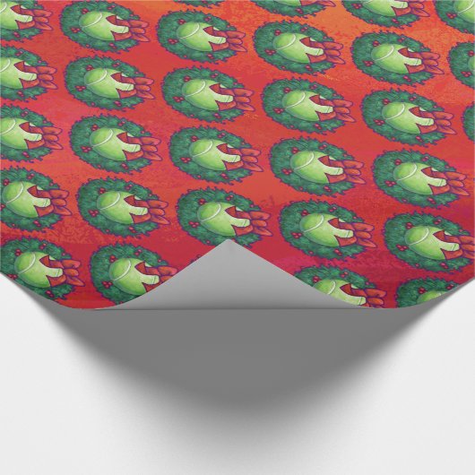 Tennis Ball in Wreath auf Rot Geschenkpapier (Ecke)