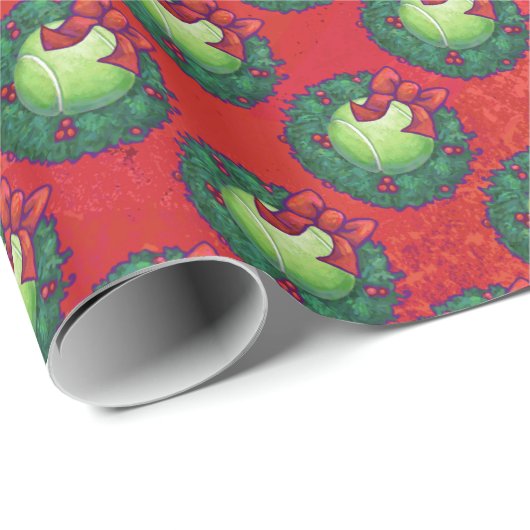 Tennis Ball in Wreath auf Rot Geschenkpapier (Rolleneckpunkt)