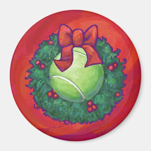 Tennis Ball in Wreath auf Rot Magnet (Vorne)