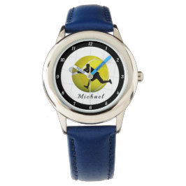 Tennis Ball & Male Player Silhouette Coach Name Armbanduhr