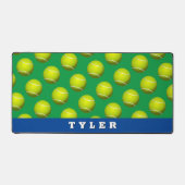 Tennis-Ball-Muster, fein weißer Name, blau und grü Schreibtischunterlage (Vorderseite)