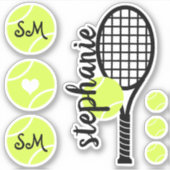 Tennis Ball Racket Personalisiert Name Sticker Set (Vorderseite)