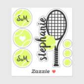 Tennis Ball Racket Personalisiert Name Sticker Set (Blatt)