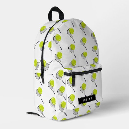 Tennis Ball & Racket Personalisierter Name Bedruckter Rucksack (Rückseitige Ecke links)