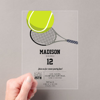 Tennis Ball & Racket Racquet Geburtstagsparty Acryleinladungen