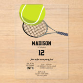 Tennis Ball & Racket Racquet Geburtstagsparty Acryleinladungen (Vorderseite)