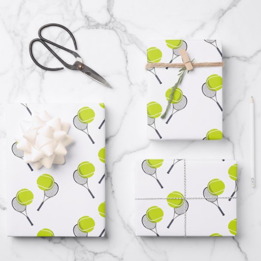Tennis Ball & Racket Racquet Muster Geschenkpapier Set (Vorderseite)
