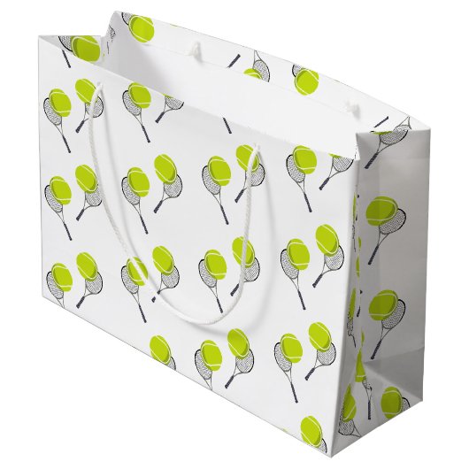 Tennis Ball & Racket Racquet Muster Große Geschenktüte (Rückseite Schrägansicht)