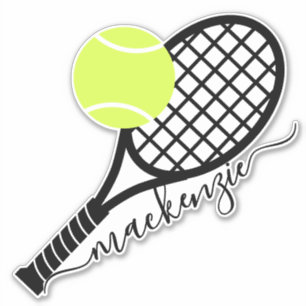 Tennis Ball Racket Script Monogram Contour Aufkleber