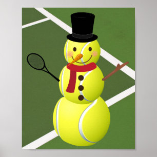 Tennis Ball Snowman und Weihnachtsfeiertag Poster