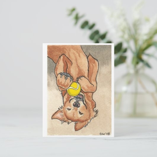 Tennis Ball Spaß Golden Retriever Dog Kunst, Dicht Postkarte (Stehend Vorderseite)