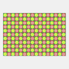 Tennis Ball und Schneeflocken Rote und grüne Weihn Geschenkpapier Set