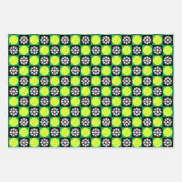 Tennis Ball und Snowflake Schwarz & Grün Weihnacht Geschenkpapier Set