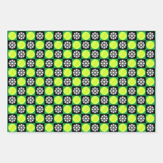 Tennis Ball und Snowflake Schwarz & Grün Weihnacht Geschenkpapier Set (Vorderseite)