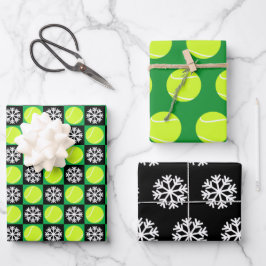 Tennis Ball und Snowflake Schwarz & Grün Weihnacht Geschenkpapier Set