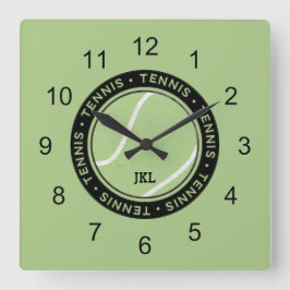 Tennis Ball Wall Clock Black Accents Quadratische Wanduhr