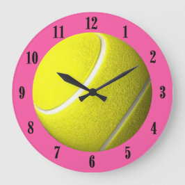 Tennis Ball Wall Clock Pink Court Black Numbers Große Wanduhr