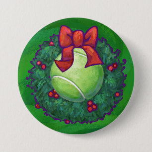 Tennis Ball Weihnachtskranz auf Grün Button