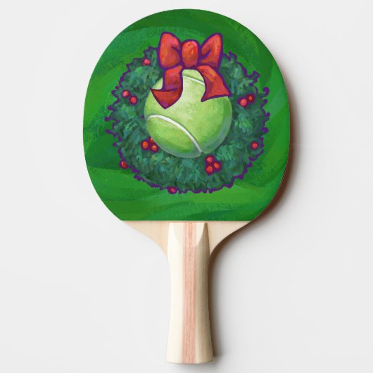 Tennis Ball Weihnachtskranz auf Grün Tischtennis Schläger (Rückseite)