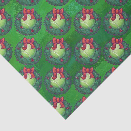 Tennis Ball Weihnachtsmuster auf Grün Seidenpapier (Ausschnitt)