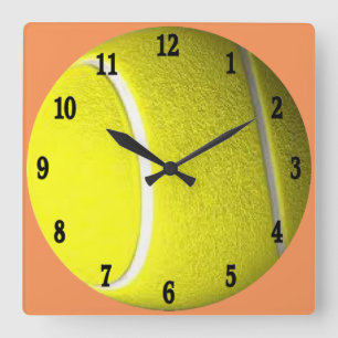 Tennis Ball with Black Numbers Sport Peach Quadratische Wanduhr