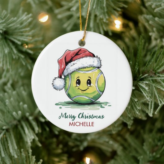  Tennis Ball with Santa Hat Custom Christmas       Keramik Ornament (Baum)