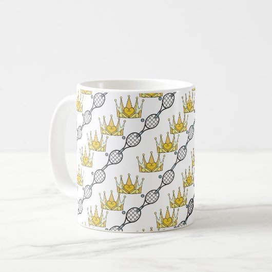 Tennis Balls Rackets und Crowns Royal Pattern Kaffeetasse (Vorderseite Links)